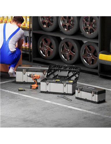 HOMCOM 3 Pieces Stainless Steel Toolbox Set, 23"/ 19"/ 16"