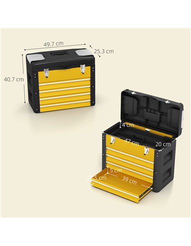 HOMCOM 4 Drawers Large Toolbox - Yellow