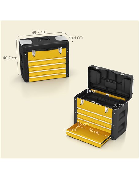 HOMCOM 4 Drawers Large Toolbox - Yellow - pic 162940 | FastDaddyshop