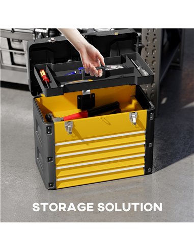 HOMCOM 4 Drawers Large Toolbox - Yellow