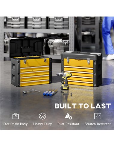 HOMCOM 4 Drawers Large Toolbox - Yellow