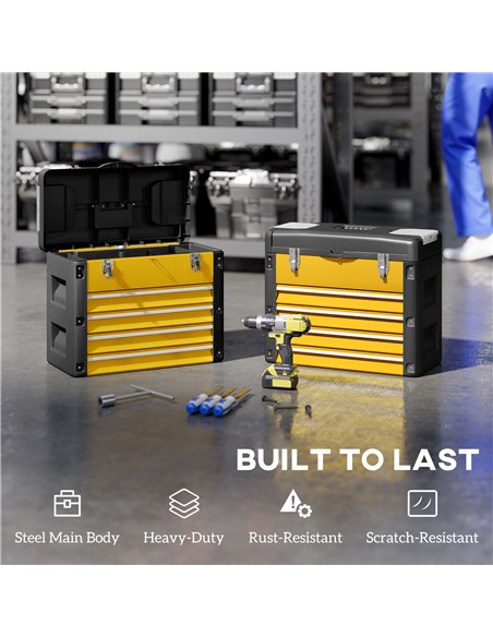 HOMCOM 4 Drawers Large Toolbox - Yellow - pic 162942 | FastDaddyshop