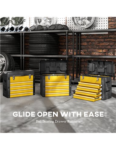 HOMCOM 4 Drawers Large Toolbox - Yellow