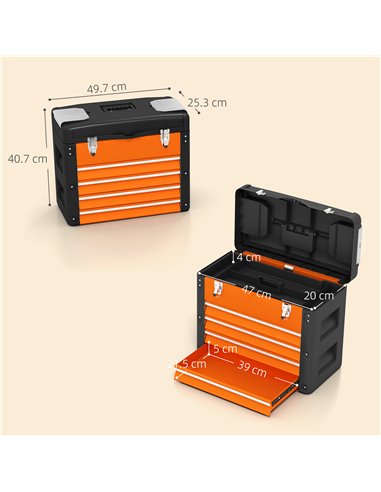 HOMCOM 4 Drawers Large Toolbox - Orange
