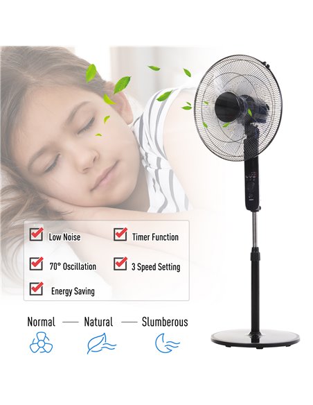 Homcom Pedestal Oscillating Fan with Remote Control, Adjustable Height, 3 Speed, Timer, Black - pic 16295 | FastDaddyshop