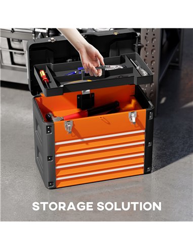 HOMCOM 4 Drawers Large Toolbox - Orange