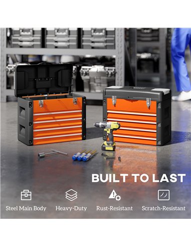 HOMCOM 4 Drawers Large Toolbox - Orange