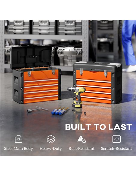 HOMCOM 4 Drawers Large Toolbox - Orange - pic 162951 | FastDaddyshop