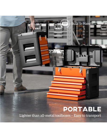 HOMCOM 4 Drawers Large Toolbox - Orange - pic 162953 | FastDaddyshop