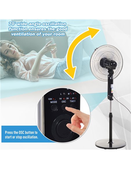 Homcom Pedestal Oscillating Fan with Remote Control, Adjustable Height, 3 Speed, Timer, Black - pic 16298 | FastDaddyshop