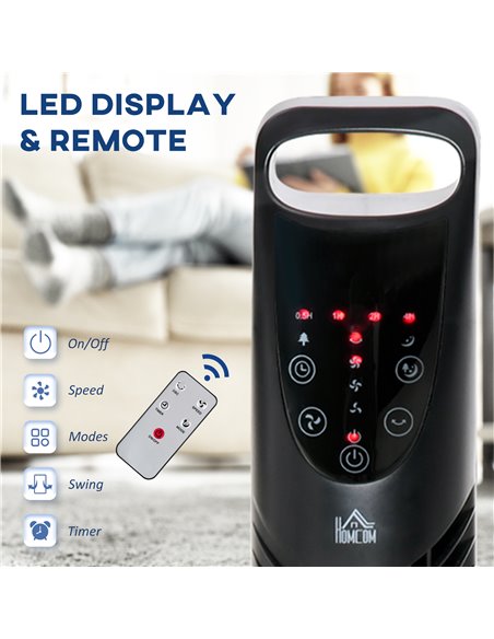 Homcom Oscillating Tower Fan with Remote Control, Timer, 3 Speed, Quiet Cooling Fans, Black - pic 16303 | FastDaddyshop