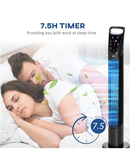 HOMCOM Tower Fan Oscillating 3 Speeds 3 Winds 40W w/ Remote Control Timer Moving Head Quiet Operation Home Office Bedroom Black  - pic 16306 | FastDaddyshop