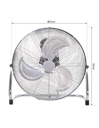 Homcom Portable 20" Chrome Metal Floor Fan with Tilting, High Velocity, 3 Speed, Silver