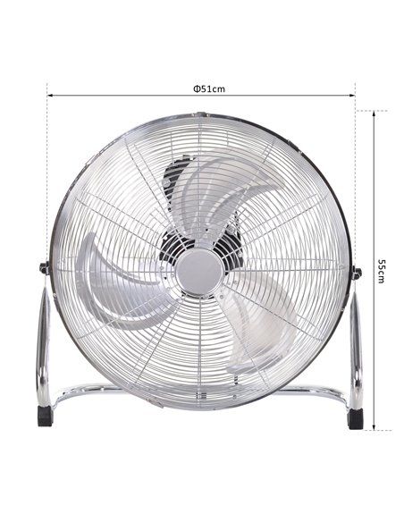 Homcom Portable 20" Chrome Metal Floor Fan with Tilting, High Velocity, 3 Speed, Silver - pic 16310 | FastDaddyshop