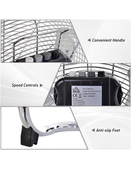 HOMCOM 20" Chrome Silver Metal Floor Fan High Velocity 3 Speed Settings Wind Low Noise Adjustable Fan Head 100W - pic 16313 | FastDaddyshop