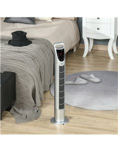 Homcom Oscillating Tower Fan with Remote Control, Timer, 3 Speed, Quiet Cooling Fans, Silver 2