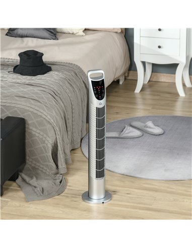 Homcom Oscillating Tower Fan with Remote Control, Timer, 3 Speed, Quiet Cooling Fans, Silver