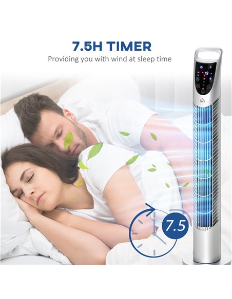 HOMCOM Tower Fan Oscillating 3 Speeds 3 Winds 40W w/ Remote Control Timer Moving Head Quiet Operation Home Office Bedroom Silver - pic 16322 | FastDaddyshop