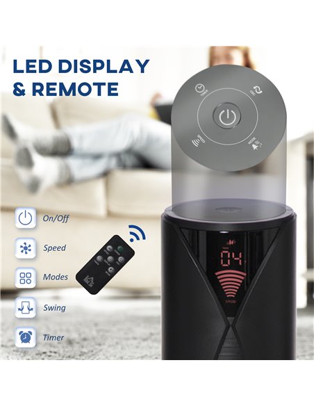 Homcom 38" Ultra Slim Oscillating Tower Fan with Remote Control, 3 Speed, Timer, Black - pic 16329 | FastDaddyshop