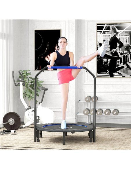 HOMCOM 45" Foldable Mini Fitness Trampoline, with Adjustable Foam Handle, Blue - pic 163344 | FastDaddyshop