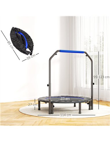 HOMCOM 45" Foldable Mini Fitness Trampoline, with Adjustable Foam Handle, Blue