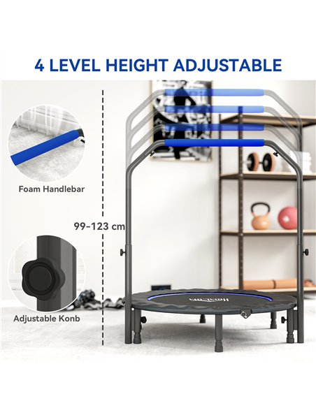 HOMCOM 45" Foldable Mini Fitness Trampoline, with Adjustable Foam Handle, Blue - pic 163346 | FastDaddyshop