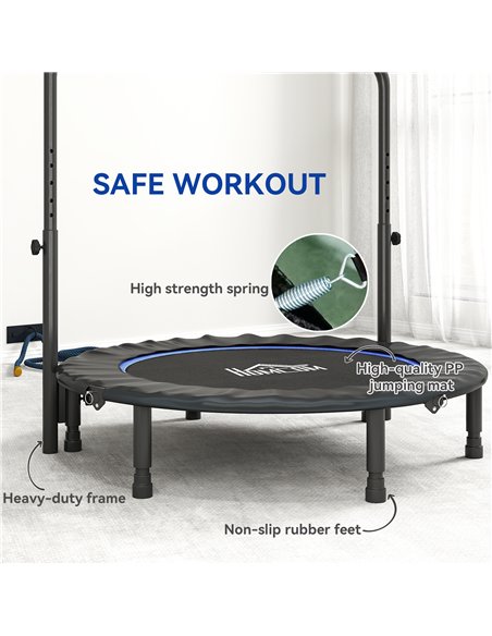 HOMCOM 45" Foldable Mini Fitness Trampoline, with Adjustable Foam Handle, Blue - pic 163348 | FastDaddyshop
