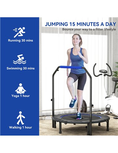 HOMCOM 45" Foldable Mini Fitness Trampoline, with Adjustable Foam Handle, Blue