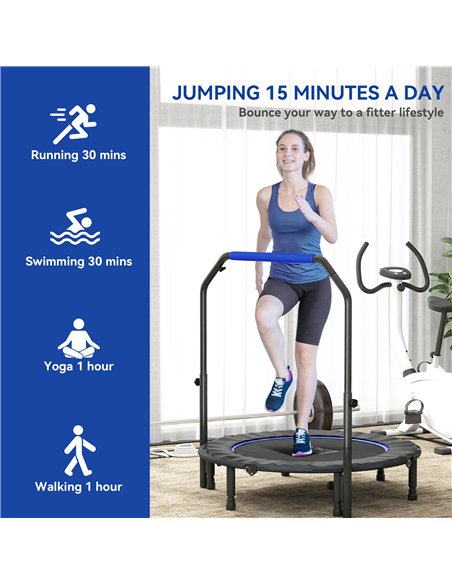 HOMCOM 45" Foldable Mini Fitness Trampoline, with Adjustable Foam Handle, Blue - pic 163349 | FastDaddyshop