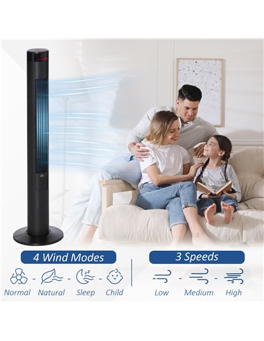 Homcom 46" Oscillating Tower Fan with Remote, Timer, 3 Speed, 4 Modes, Quiet Cooling Fans, Black