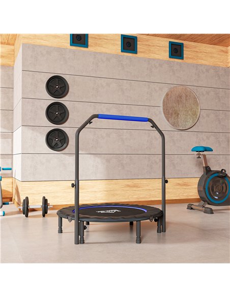 HOMCOM 45" Foldable Mini Fitness Trampoline, with Adjustable Foam Handle, Blue - pic 163351 | FastDaddyshop