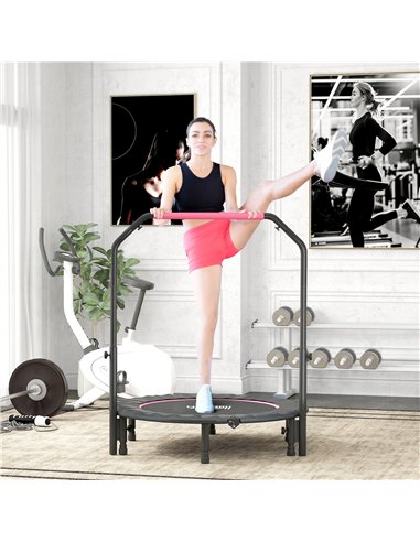 HOMCOM 45" Foldable Mini Fitness Trampoline, with Adjustable Foam Handle, Pink