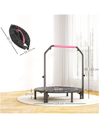 HOMCOM 45" Foldable Mini Fitness Trampoline, with Adjustable Foam Handle, Pink