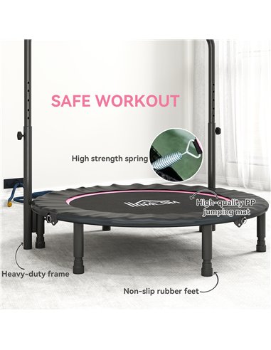 HOMCOM 45" Foldable Mini Fitness Trampoline, with Adjustable Foam Handle, Pink