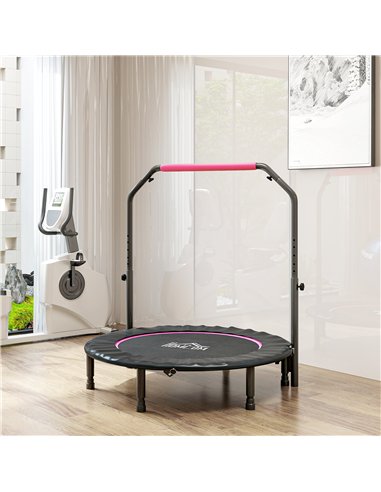 HOMCOM 45" Foldable Mini Fitness Trampoline, with Adjustable Foam Handle, Pink