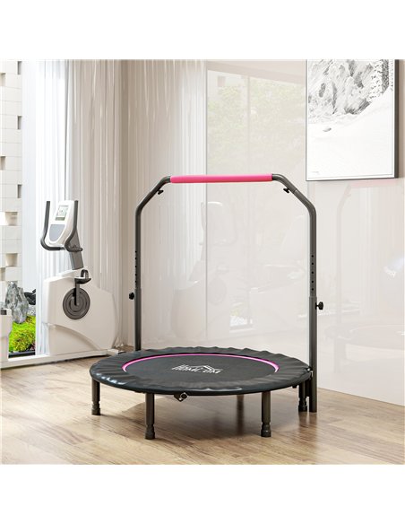 HOMCOM 45" Foldable Mini Fitness Trampoline, with Adjustable Foam Handle, Pink - pic 163359 | FastDaddyshop