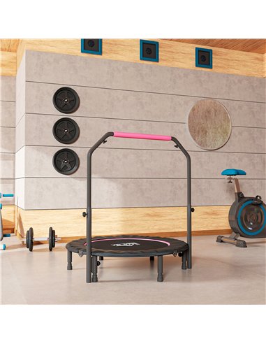 HOMCOM 45" Foldable Mini Fitness Trampoline, with Adjustable Foam Handle, Pink