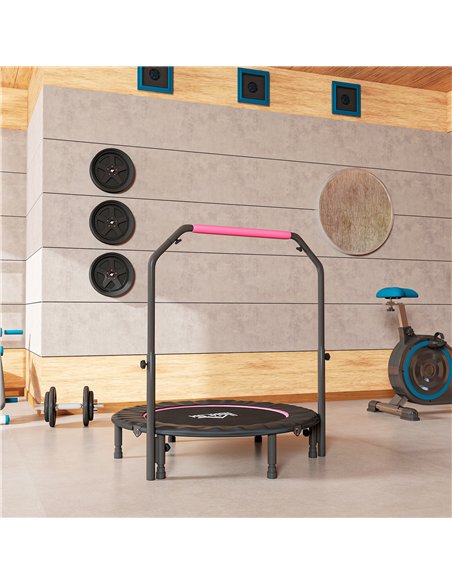 HOMCOM 45" Foldable Mini Fitness Trampoline, with Adjustable Foam Handle, Pink - pic 163360 | FastDaddyshop