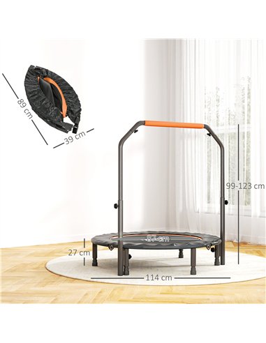 HOMCOM 45" Foldable Mini Fitness Trampoline, with Adjustable Foam Handle, Orange