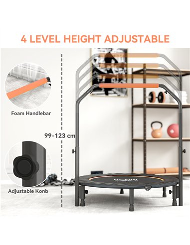 HOMCOM 45" Foldable Mini Fitness Trampoline, with Adjustable Foam Handle, Orange