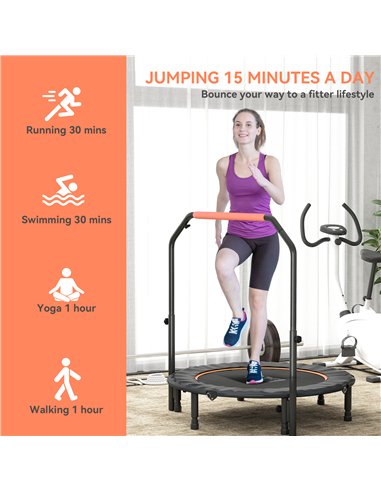 HOMCOM 45" Foldable Mini Fitness Trampoline, with Adjustable Foam Handle, Orange