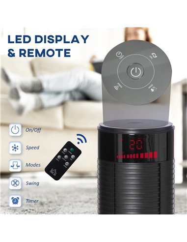 Homcom 46" Oscillating Tower Fan with Remote, Timer, 3 Speed, 4 Modes, Quiet Cooling Fans, Black