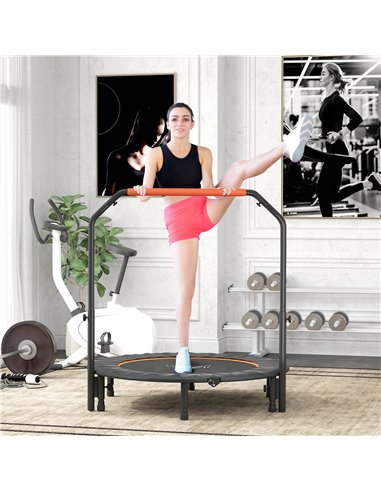 HOMCOM 48" Foldable Mini Fitness Trampoline, with Adjustable Foam Handle, Orange