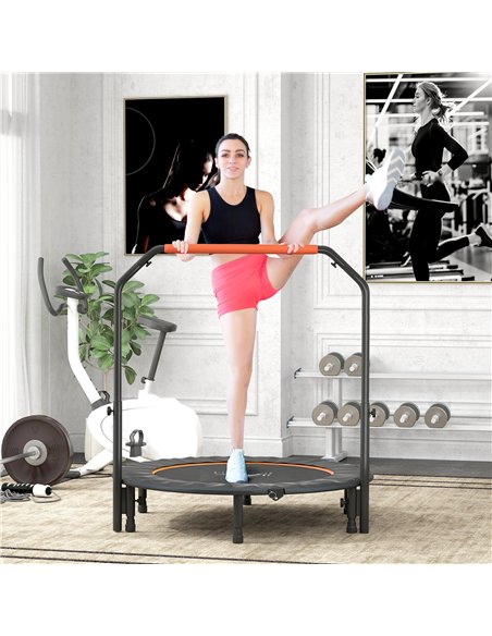 HOMCOM 48" Foldable Mini Fitness Trampoline, with Adjustable Foam Handle, Orange - pic 163371 | FastDaddyshop