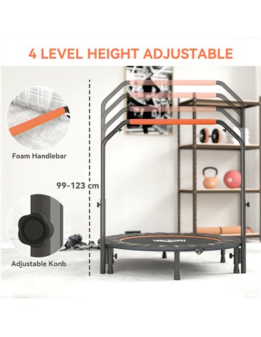 HOMCOM 48" Foldable Mini Fitness Trampoline, with Adjustable Foam Handle, Orange