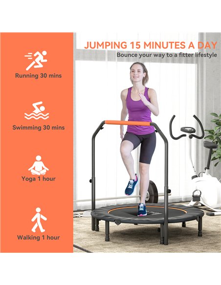 HOMCOM 48" Foldable Mini Fitness Trampoline, with Adjustable Foam Handle, Orange - pic 163376 | FastDaddyshop
