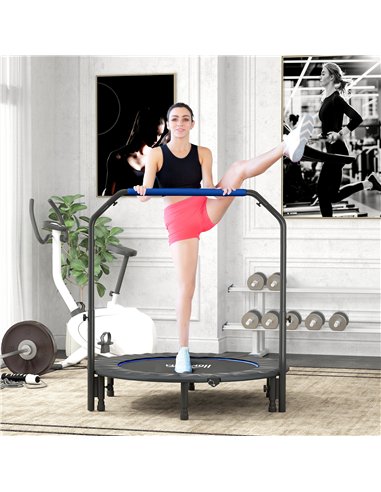 HOMCOM 48" Foldable Mini Fitness Trampoline, with Adjustable Foam Handle, Blue