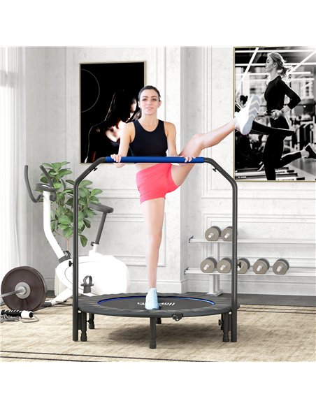 HOMCOM 48" Foldable Mini Fitness Trampoline, with Adjustable Foam Handle, Blue - pic 163380 | FastDaddyshop