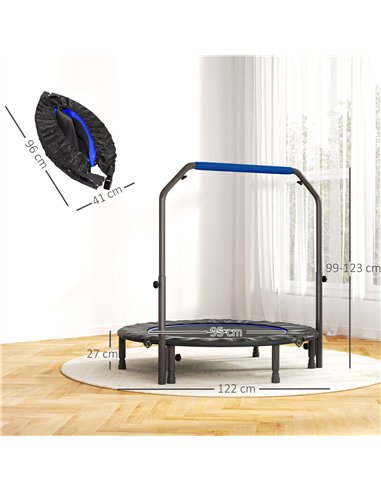 HOMCOM 48" Foldable Mini Fitness Trampoline, with Adjustable Foam Handle, Blue
