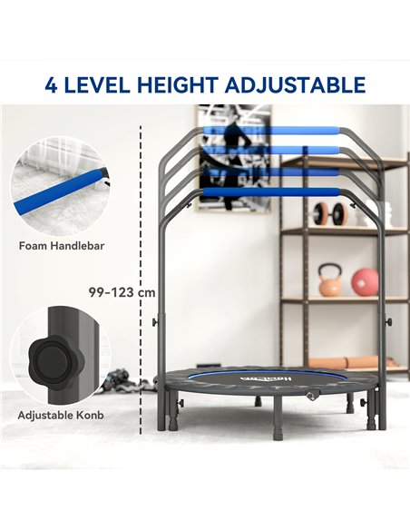 HOMCOM 48" Foldable Mini Fitness Trampoline, with Adjustable Foam Handle, Blue - pic 163382 | FastDaddyshop